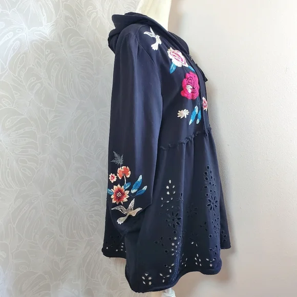 Johnny Was Floral Junia French Terry Cotton Zip Up Hoodie Jacket - Picture 9 of 15